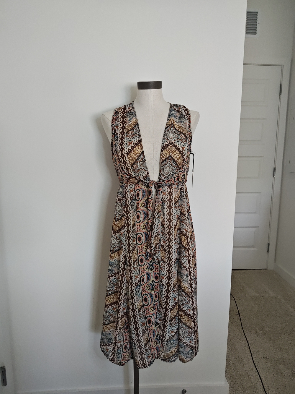 Sleeveless Boho Print Long Vest in Multicolor |XS